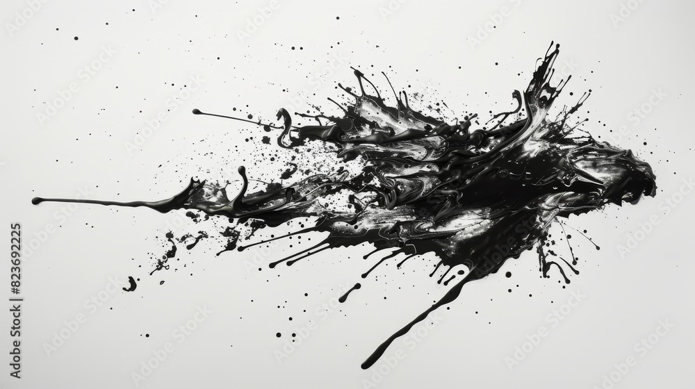 Dynamic Ink Splash on White Paper High Angle View