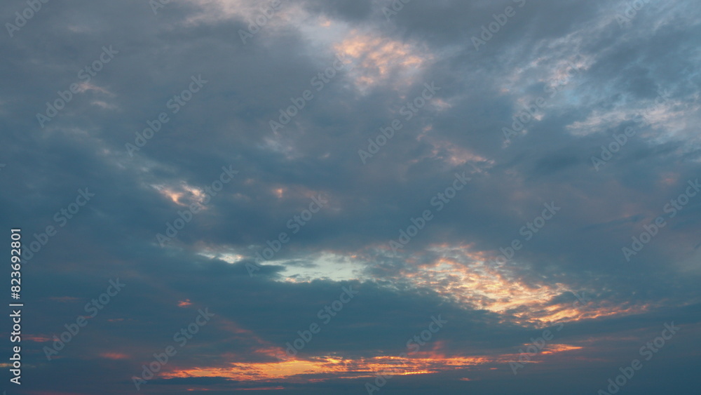 Different shades cloud with color sky. Clouds at sunset. Abstract weather nature background.