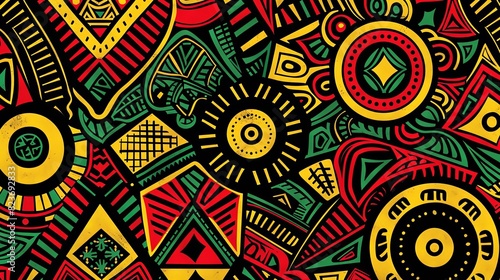 vibrant african tribal pattern seamless ethnic background with abstract symbols in red yellow green