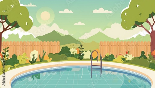 summer background template  swimming pool and garden view