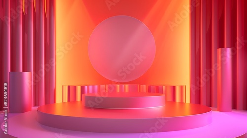 Vibrant 3D Stage Set: Rounded Award-Winning Design in Pure Color Style - Eye-Catching Event Backdrop Creation