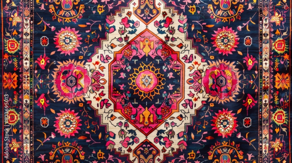 Detailed textile pattern with traditional ethnic motifs Detailed textile pattern with traditional ethnic motifs