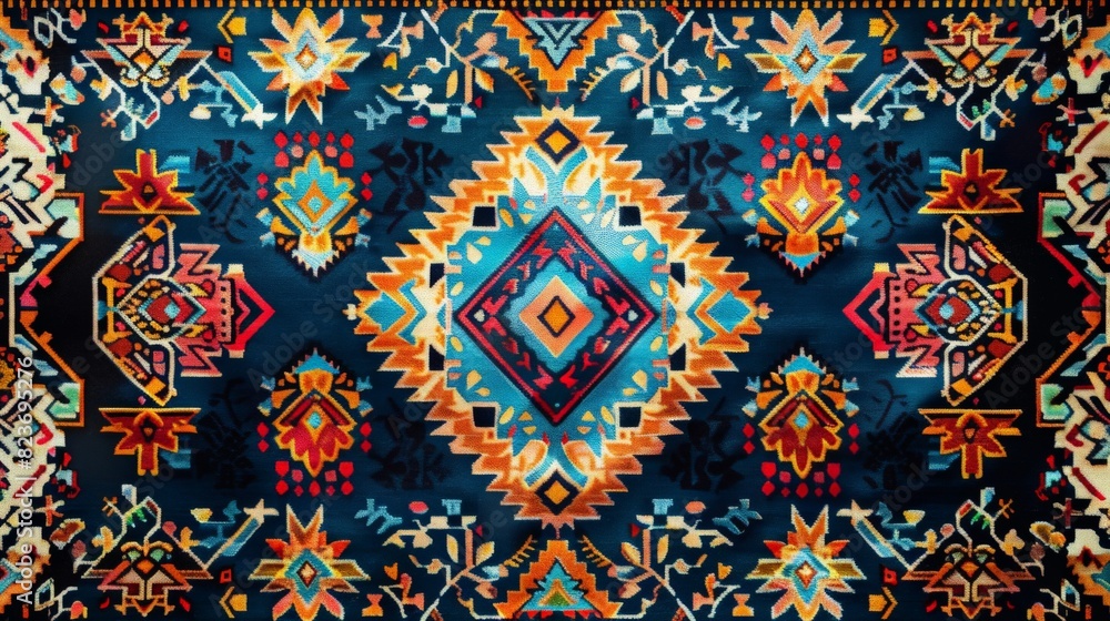 Detailed textile pattern with traditional ethnic motifs Detailed textile pattern with traditional ethnic motifs