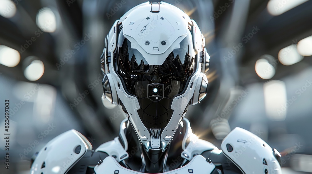 Futuristic robot head with advanced technology design
