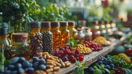 Vitamin capsules in a jar on the table. Vitamin tablets