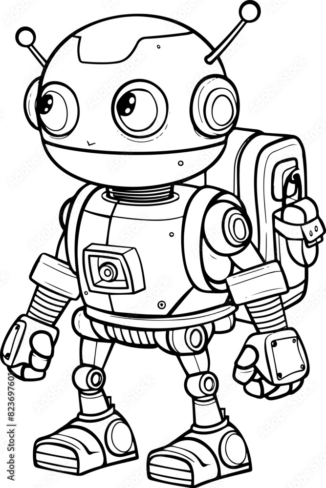 Coloring Page Outline Of cartoon robot for children. Vector. Coloring book for kids. AI generated illustration.