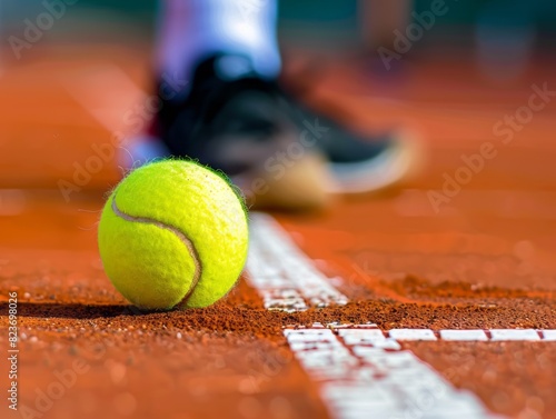 Close-Up Tennis Ball on Clay Court photo