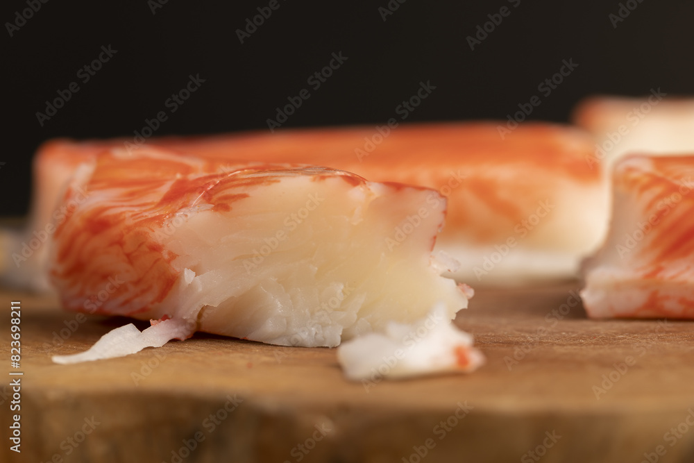 imitation crab meat that lies on the table imitation crab meat that lies on the table