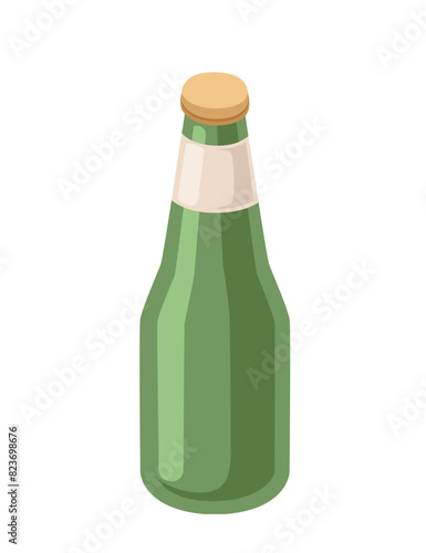 Green glass bottle for beer with yellow lid vector illustration isolated on white background