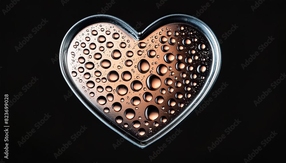 Heart made from metal with water droplets, black background. Love and romantic concept. Close-up. Heart made from metal with water droplets, black background. Love and romantic concept. Close-up.