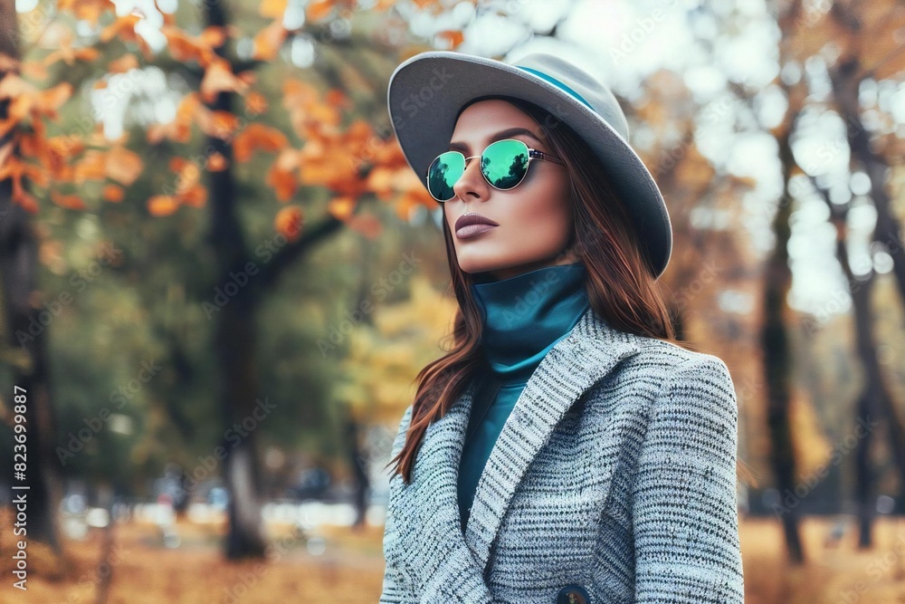 Young woman Caucasian Model Posing with Sunglasses in Urban Park Young woman Caucasian Model Posing with Sunglasses in Urban Park