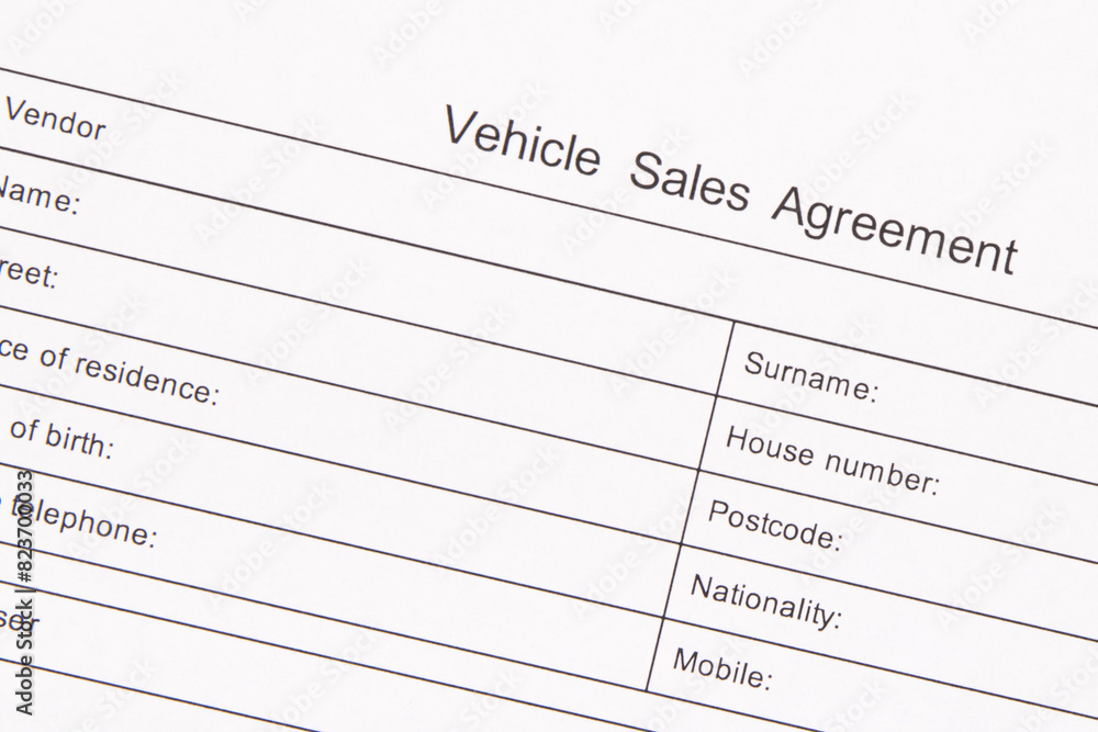 Form of vehicle sales agreement. Sales, purchases new or used vehicle Form of vehicle sales agreement. Sales, purchases new or used vehicle