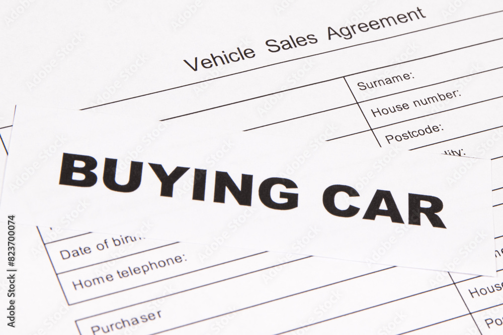 Inscription buying car and vehicle sales agreement. Sales, purchases of automobile. Transportation Inscription buying car and vehicle sales agreement. Sales, purchases of automobile. Transportation