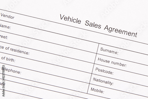 Form of vehicle sales agreement. Sales, purchases new or used vehicle