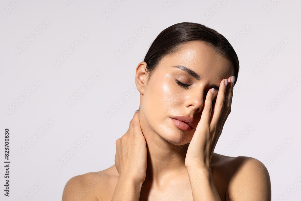 Beautiful woman with perfect shiny on white background. Beautiful woman with perfect shiny on white background.