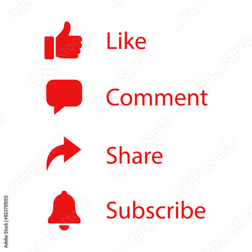 Like, comment, share and subscribe icons