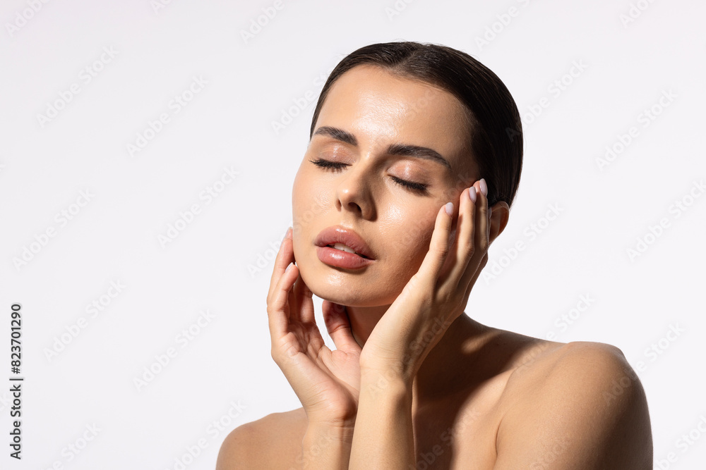 Portrait of young beautiful woman with perfect smooth skin isolated over white background. Portrait of young beautiful woman with perfect smooth skin isolated over white background.