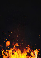 Halloween Witch .  Fire embers particles over black background. Fire sparks background. Abstract dark glitter fire particles lights.  Poster.