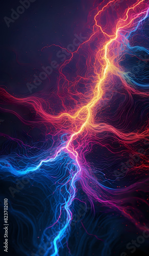 Colorful wavy neon lines background on black