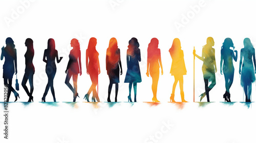 Vibrant Watercolor Silhouettes of Women in Various Hues - Abstract Artistic Concept with Colorful Female Shapes