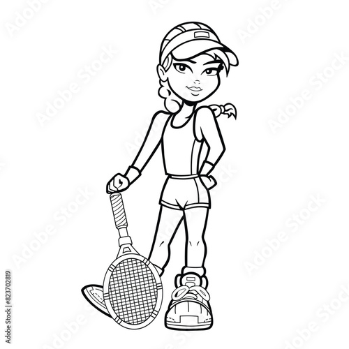 tennis girl player with racket coloring pages