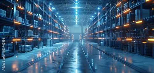 Smart robots managing industrial storage focus on, AI automation, dynamic, double exposure, tech facility