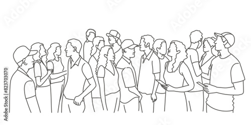 A group of people are standing in a line