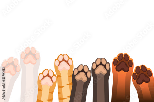 Animal paws in a row dog rabbit and cat vector illustration isolated on white background photo