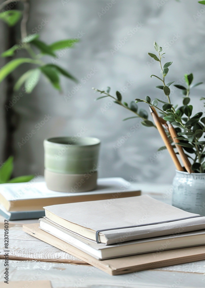 a flowerpot and a notebook a flowerpot and a notebook