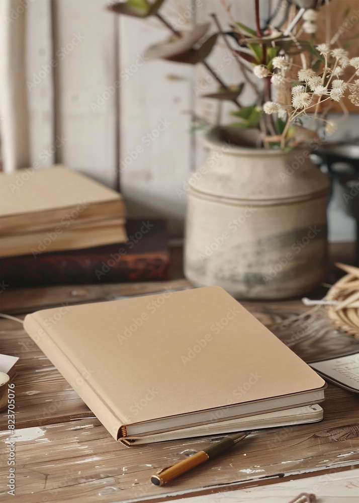 Fototapeta premium a flowerpot and a notebook