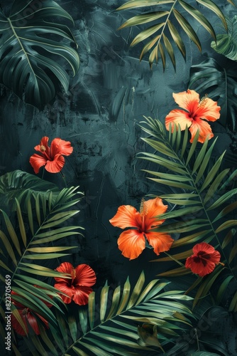 exotic tropical grunge, combining tropical elements and grunge textures for a striking pattern that adds a touch of the exotic to any room, sure to stand out in style