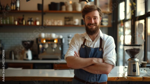 A Smiling Chef at His Cafe photo