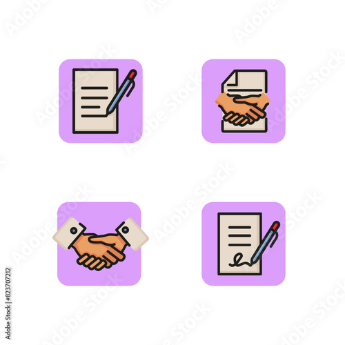 Contract line icon set. Handshake, agreement and signature. Business partnership and cooperation concept. Vector illustration for web design and apps