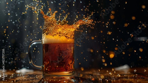 Beer mug with splashing beer.