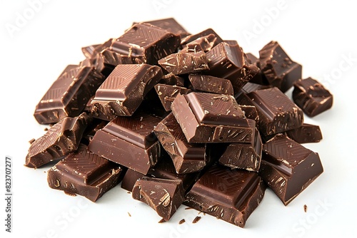 A pile of chocolate on a white background, high quality, high resolution