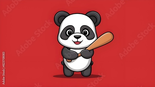 Cute Panda Holding Baseball Bat. Animal Sport Icon Concept.