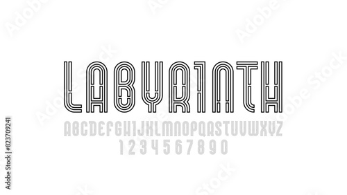 Trendy font, modern alphabet, vector letters and numbers made simple lines.