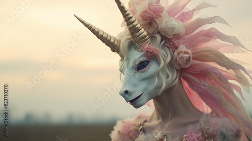 Enchanting Woman Disguised as a Majestic Unicorn in Vibrant Costume for Fantasy Fun