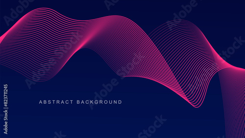 Abstract glowing wave lines on dark blue background. Dynamic wave pattern. Modern flowing wavy lines. Futuristic technology concept. Suit for banner, poster, cover, brochure, flyer, website