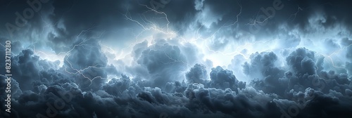 Isolated lightning strikes amid storm clouds. Generative Ai photo