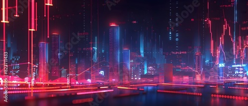 Dazzling Cityscape A Futuristic Metropolis of Neon Lights Towering Skyscrapers and Captivating Digital