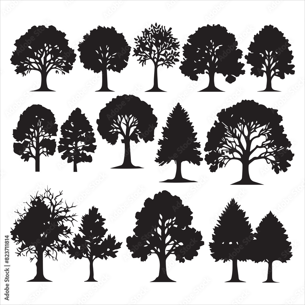 Fototapeta premium Set of plant and tree silhouette