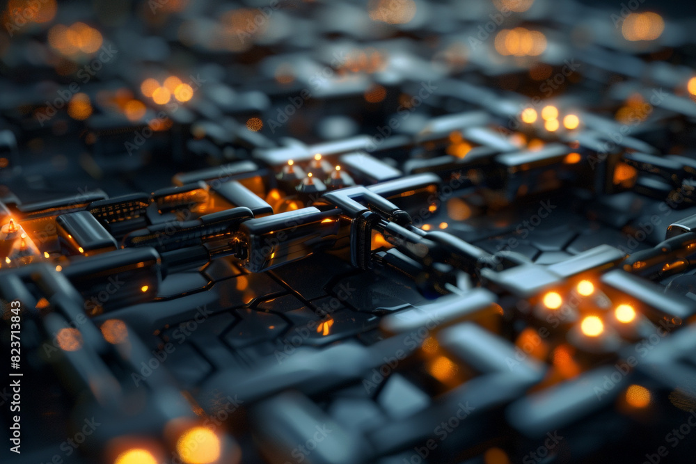 Close-up of a 3D animated blockchain sequence, smart contracts being automatically executed Close-up of a 3D animated blockchain sequence, smart contracts being automatically executed
