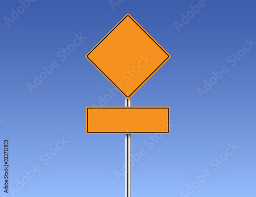 road sign mockup on a metal pole isolated on sky background