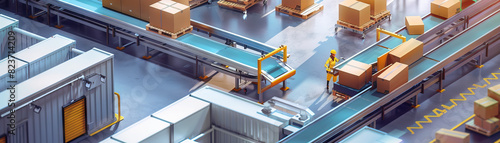 E-Commerce's Frenetic Engine Room: Bustling workers maneuver around conveyor belts, packing stations, and shipping docks as they efficiently fulfill online retail orders. photo