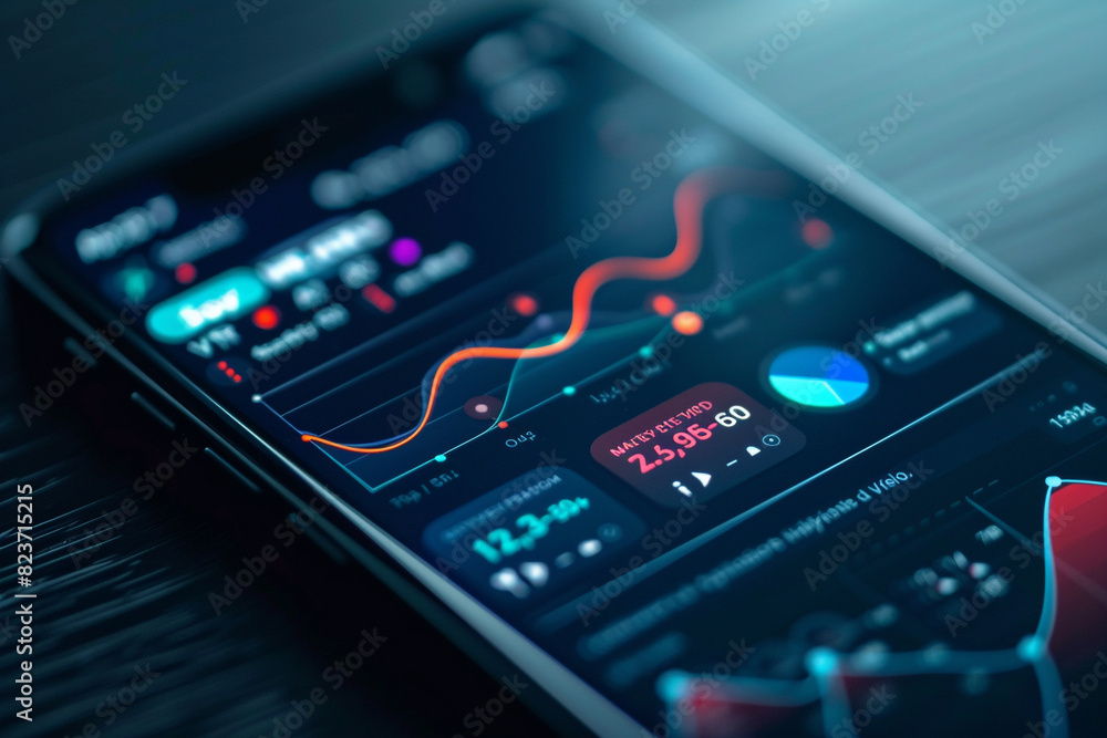 Close-up of a digital health app on a smartphone tracking patient wellness metrics, personalized care Close-up of a digital health app on a smartphone tracking patient wellness metrics, personalized care