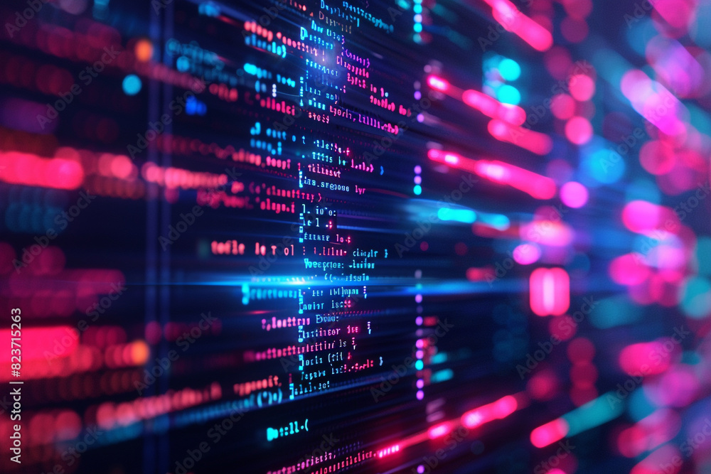 Close-up of a digital screen showing a smart contract code on a blockchain network, neon lines symbolizing connectivity Close-up of a digital screen showing a smart contract code on a blockchain network, neon lines symbolizing connectivity