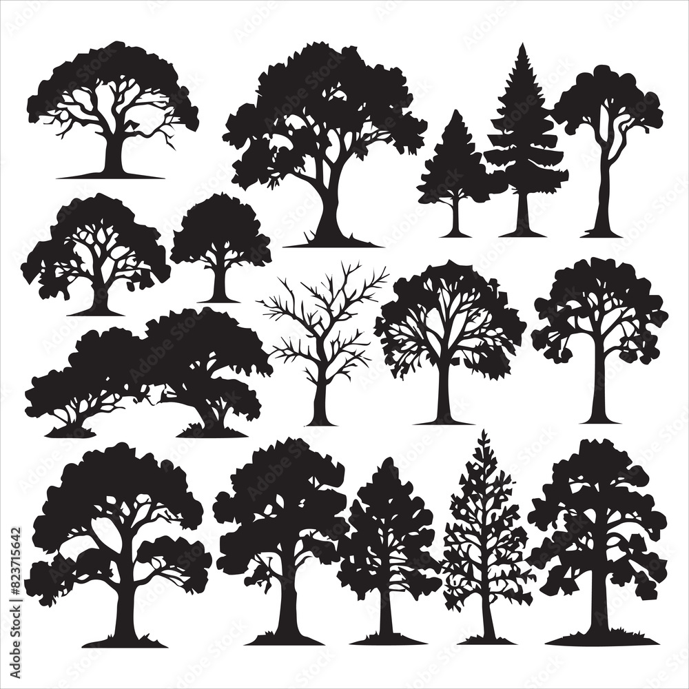 Fototapeta premium Set of plant and tree silhouette