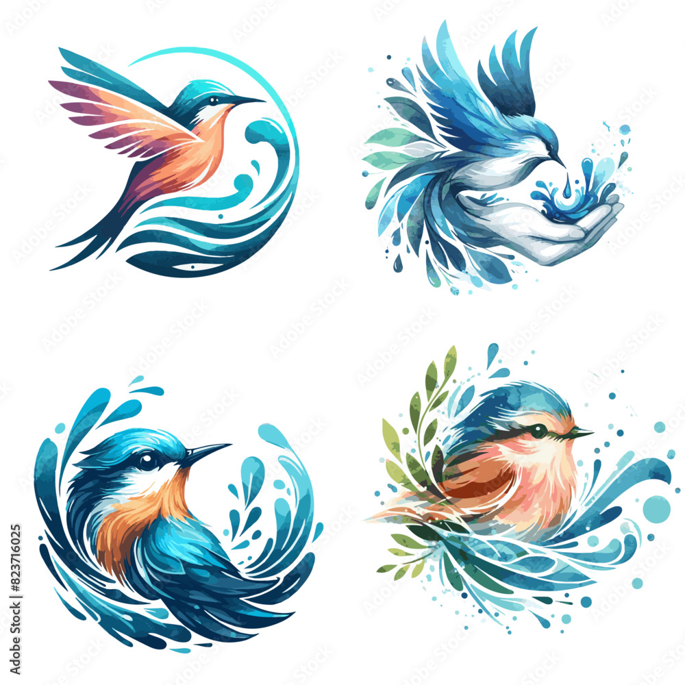Obraz premium Very Beautiful highly detailed Bird Set watercolor vector illustration isolated on white background