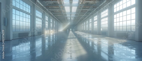 Clean modern factory, white background
